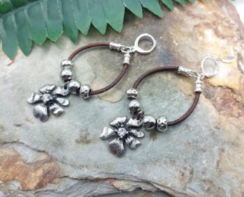 Silver and Leather Hoop Earrings