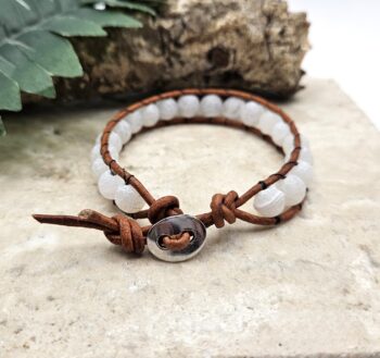 Leather White Beaded Wrap Bracelet