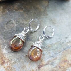 Amber Glass Teardrop Dangle Earrings