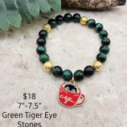 Green Tiger Eye Cat Charm Stretch Bracelet