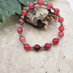 Pink and Silver Beaded Stretch Bracelet