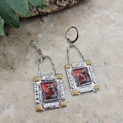 Silver Metal Red Earrings