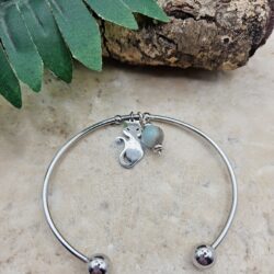 Stainless Steel Amazonite Cat Charm Bracelet