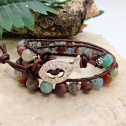 Amazonite Stone Leather Double Wrap Bracelet