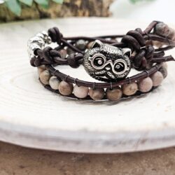 Leather Jasper Double Wrap Beaded Bracelet